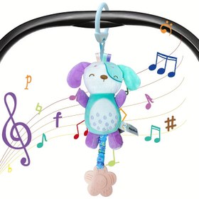 Resim 1 adet WEIFF Sevimli Hayvan Peluş Oyuncak, Squeaker & Diş Kaşıyıcı - Araba Koltukları ve Bebek Arabaları için Yumuşak Asılı Kırıntılı Oyuncak, Mavi & Mor Köpek Tasarımı ile Müzikal Notlar & Yıldızlar, Erkek & Kız Çocuklar için Mükemmel, Araba Koltuğu Oyuncak | Renkli Gençler Oyuncak | Yumuşak Tekstil Oyuncak 