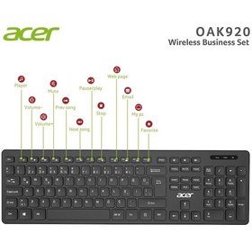 Resim Acer Oak-920 Siyah Kablosuz Klavye 2.4ghz Caps Lock 