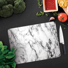 Resim Hype Store 10001503001 Beyaz Mermer Görünümlü Cam Kesme Tahtası, 30CM x 40CM 