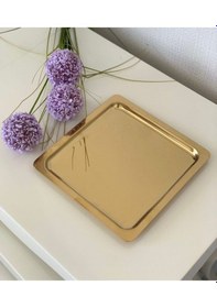 Resim Shinehomedecor Kare Gold Tepsi 21*21 Kare 