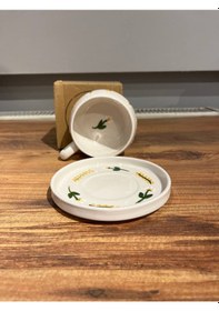 Resim Dal Papatya Desenli Tabakl Seramik Kupa, Mug, Double Türk Kahvesi 