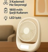 Resim Fillikutum Şarjlı Masaüstü Vantilatör – 3 Kademeli Sessiz Fan, LED Işıklı, 1800 mAh – Ev & Ofis Uyumlu 