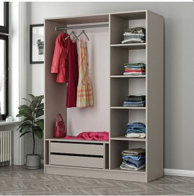 Resim Kale 3 Bölmeli 2 Çekmeceli Giyinme Dolabı Kumtaşı 190cm Kumtaşı 