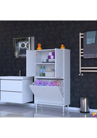 Resim Modilayn İlkim 75 X 138 X 32,5 Cm' Lik Kapak İçi Çift Raflı, İki Akıllı Çamaşır Sepetli Dolap Beyaz 