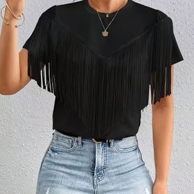 Resim Kadınlar için Yaz Etekli T-Shirt - Kısa Kollu, Yuvarlak Yaka ve Asimetrik Etekli, Bahar/Yaz/Sonbahar için Mükemmel, Etek Detaylı 