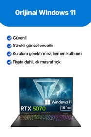 Resim CASPER Excalibur G915 i7-13620H 16GB 2TB 8GB RTX5070 165Hz 16" W11P Gaming Laptop G915.1362-BX70R-C 