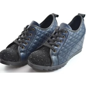 Resim Beety 706 Lacivert Hakiki Deri Gizli Platform Günlük Kadın Ayakkabı 