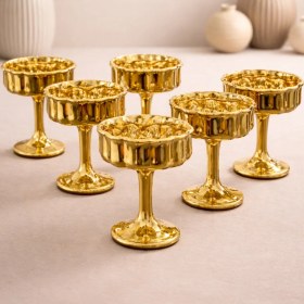 Resim 6 Kişilik Gold Kaplama Cam Kahve Yanı Lokumluk - Kahvaltılık Kase - Sunumluk - 50ml 