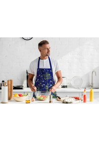Resim Adawall Lacivert Çiçek Detaylı Mutfak Önlüğü 