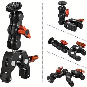 Resim 1 adet Alüminyum Alaşım Çok Fonksiyonlu Top Başlığı Süper saç tokası Jig Kolon 1/4" ve 3/8" Vida Deliği ile, GPS, Cep Telefonu Tutucu ve Spor Kamerası için Uygun 
