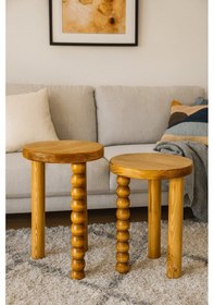 Resim Simillo Modern Masif Ahşap Yan Sehpa 2 Li Koyu Ceviz Renkli Zigon Fiskos Set Kahverengi 