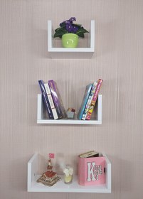 Resim gerekbu Dekoratif 3' Lü Uçan U Raf Duvar Rafı Kitaplık Salon Çocuk Odası Ofis Mutfak Modüler Düzenleyici 