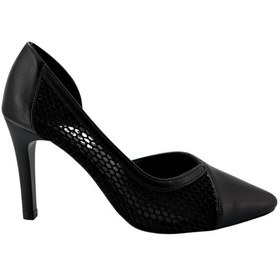 Resim Hobby 26757 Deri Stiletto Kadın Ayakkabı File Detaylı Siyah 