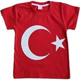 Resim Modavals 23 Nisan 19 Mayıs 29 Ekim 10 Kasım Okul Gösteri Unısex Garson Boy Ay Yıldız Baskılı Kısa Kol Tshırt - Kırmızı 