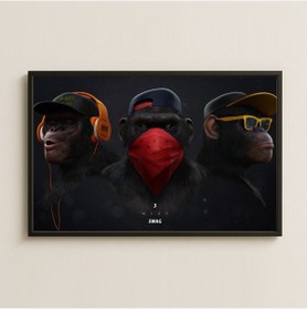 Resim 3 Wise Swag Şapkalı Maymunlar Dijital Sanat Pleksi Tablo 