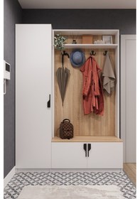 Resim Asra Trend Mdf Vestiyer & Portmanto & Ayakkabılık - 140x208x33cm, Askılı, Çok Raflı, Kapaklı V-01 Sonamo-beyaz Beyaz 