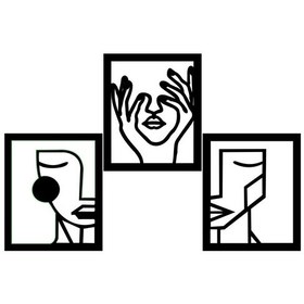 Resim 3 Parça Estetik Kadın Yüzü Dekoratif Ahşap Tablo 