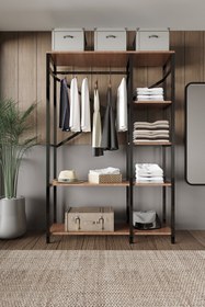 Resim Brady Mobilya Alkor 180x120x30 Metal Masif Ahşap Desenli Yonga Levha Açık Giyinme Dolap Portmanto Raf 