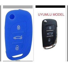 Resim Citroen C4 C5 C-quatre Uyumlu Silikon Anahtar Koruma Kılıfı Mavi 