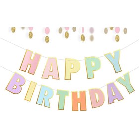 Resim Çok Renkli Pastel Happy Birthday Banner - Çok Renkli / Tek Ebat 