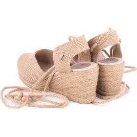 Resim Star Tombis Gerçek Elişi Topuğu Açık Bilekten Bağlamalı Dolgu Topuk Keten Hasır Espadril Handmade Hasır 
