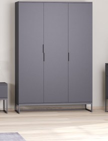 Resim MİLVAKİ Midlake Kobalt Gri 3 Kapaklı Gardırop | Modern Yüksek Ayaklı Dolap 