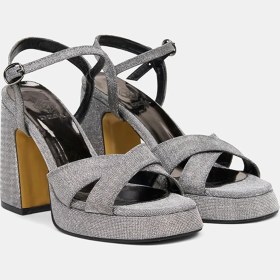 Resim Desa Kadın Platin Ince Bantlı Simli Platform Topuklu Abiye Sandalet 