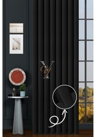 Resim İpek Kadife Fon Perde V-06 Antrasit Antrasit 