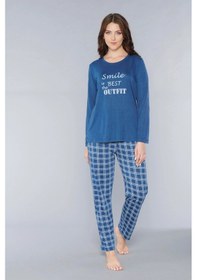 Resim Uzun Kol Pijama Takım Mevsilik Viskon Alperi 790-26 İndigo 