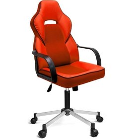 Resim Türksit İnka Yönetici Ve Oyuncu Koltuğu Plastik Kol Ve Metalik Gri Boyalı Ayaklı Turuncu Turuncu 