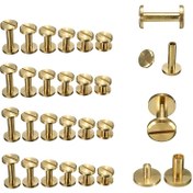 Resim 20 set Katı Samimi Pirinç Bağlama Chicago Vidaları Çivi Çivileri Fotoğraf Albümü Sahte Deri El Sanatları Çivileri Kemer Cüzdan Bağlantı Elemanları 8mm Düz Kapak 