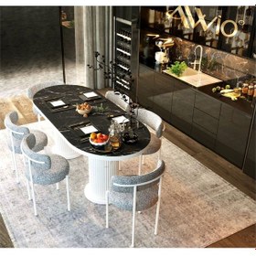 Resim Avvio Andera Teddy Sandalye 80x140 Yemek Masası Mutfak Masası 6 Sandalyeli Masa Sandalye Takım Siyah Mermer 