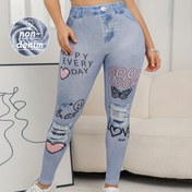 Resim Kadınlar için İmitasyon Denim Desenli Dar Paça Tayt, Harf Baskıları, Yüksek Esneklik ve Şık, Rahat Giyim İçin Uygun, Kadınlar İçin Tayt, Kadınlar İçin Pantolon 