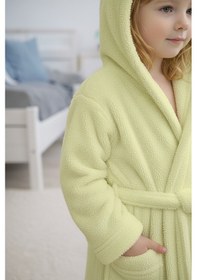 Resim Luna Soft Kız / Erkek Çocuk Kapşonlu Pamuklu Bornoz Peluş Sabahlık 5/6 Yaş Su Yeşili 