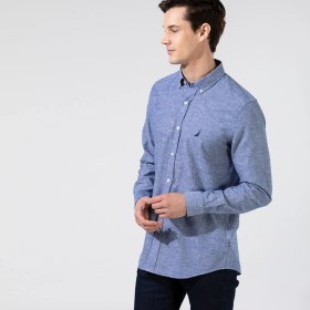 Resim Nautica Erkek Mavi Slim Fit Uzun Kollu Keten Gömlek W35000T.4ES 