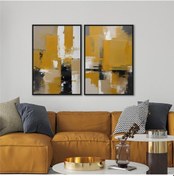 Resim Yağlı Boya Dokulu Tablo Kahve Siyah Bej Soyut İkili Set Siyah Çerçeveli U08022-179031 