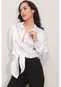 Resim Gabria Saten Oversize Gömlek Beyaz 