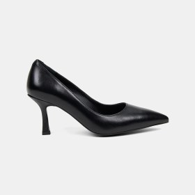 Resim Desa Kadın Siyah Sivri Burunlu Klasik Deri Stiletto 