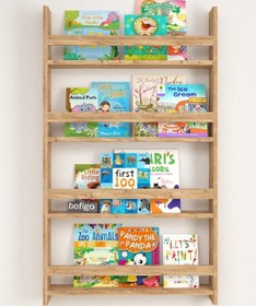 Resim evbiziz Açık Ceviz Montessori Eğitici Çocuk Odası Kitaplık Duvara Monte 4 Bölmeli 120cm-60cm-9cm 