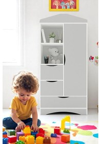 Resim Floradesign Gardırop / Elbise Dolabı / Çocuk Genç / Raflı Ve Çekmeceli Gri Beyaz 