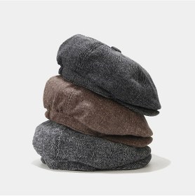 Resim Standart Kışlık Yün Ingiliz Kasket Dökümlü Peaky Blinders Kasket Balıksırtı Kasket Arkası Lastikli Kırçıllı Koyu Gri 