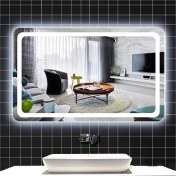 Resim Global Led Mirror 65X90 cm Kumlamalı Ledli Ayna Duvar Salon Banyo Wc Ofis Yatak Odası Boy Ledli Ayna 