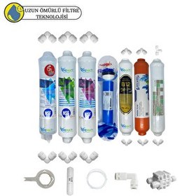 Resim Pemax Water Solutions Kapalı Kasa Su Arıtma Uygun Sertifikal 7'lı Orijinal Filmtec Mebran Purefer+B12 Alkali+Mineral Set 