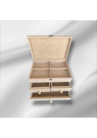 Resim Ahşap Boyanabilir- Ham Mdf- 3 Çekmeceli-4bölmeli Organizer Kutu 