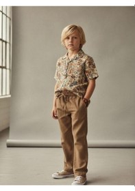 Resim Zekids Erkek Çocuk Beli Lastikli Bağcıklı Pantolon-16956 Kahverengi 