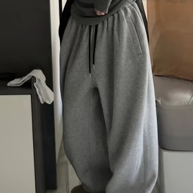 Resim Kadınların Y2K Yüksek Bel Geniş Bacaklı Terletleri - Gri Bağcıklı Bel, Bol Kesim, Tüm Mevsimler İçin Rahat Pantolonlar | Rahat Kesim Pantolonlar | Polyester Kumaş 