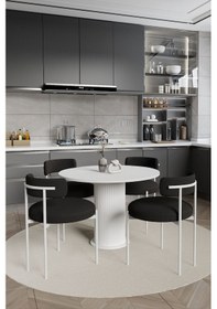 Resim Avvio Ares Ptt Lake Mdf Ayak 4'lü Teddy Sandalye 90x90 Masa Sandalye Takımı Sandalye Bukle Kumaş Beyaz 