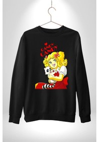 Resim Şeker Kız Candy Çizgi Film Unisex Siyah Sweatshirt Siyah 
