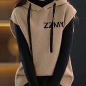 Resim Kadınlar İçin Rahat Kesim Kapüşonlu Sweatshirt - Kontrast Renk Blok Tasarım, Kabartmalı Manşet ve Etek, Her Mevsime Uygun Çok Amaçlı Kazak, Yumuşak Kumaş, Günlük Giyim 