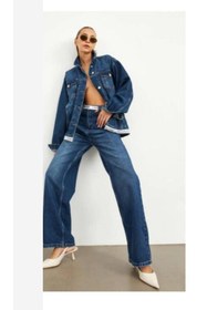Resim Kupa Kızı Mar de Moda Oversize Mavi Kadın Denim Ceket 